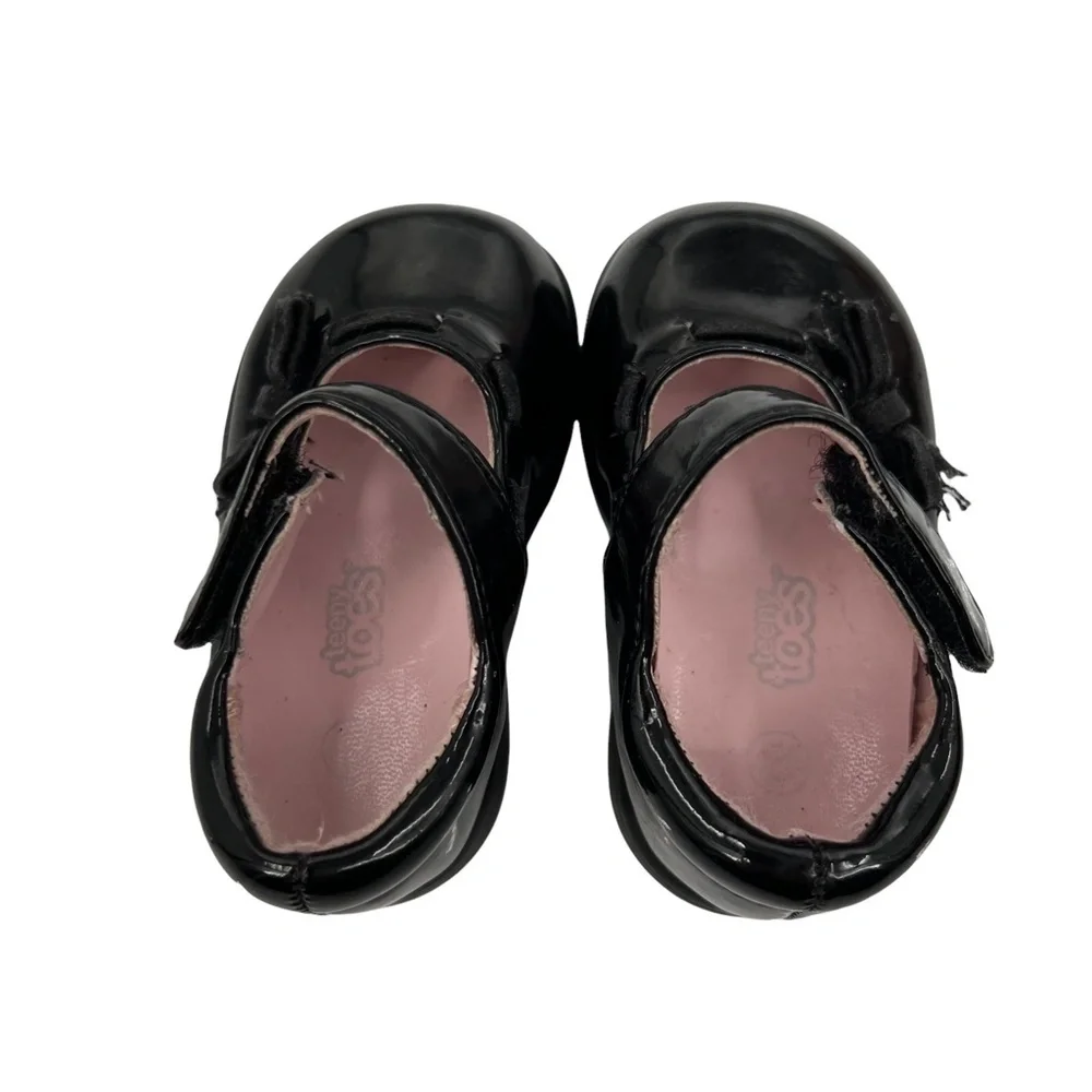 Teeny Toes Black Patent Bow Mary Janes Size 2 Toddler Girl's